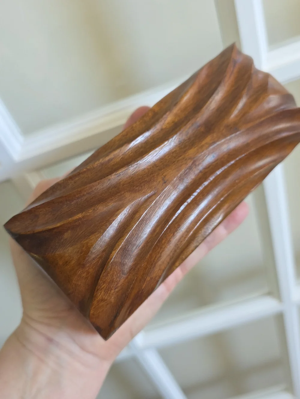 Walnut Wood Trinket Box MCM Handcrafted Carved